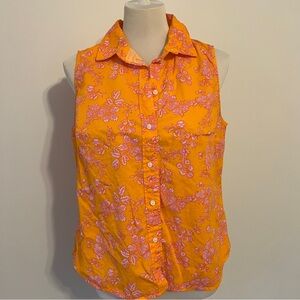 J.Crew Women’s Sleeveless Button-Up Floral Top Large Orange pink